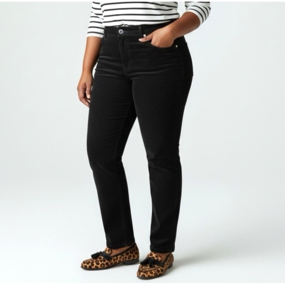 Talbots Corduroy Straight Leg Pants Size 14W Black Comfort Stretch Classic